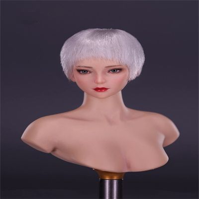 1/6 Scale Female Head Sculpt,Beauty Asian Girl Planted Hair Head Carved Carving for 12inch Female PH TBL JO VC Action Figure Body (Short White Hair)
