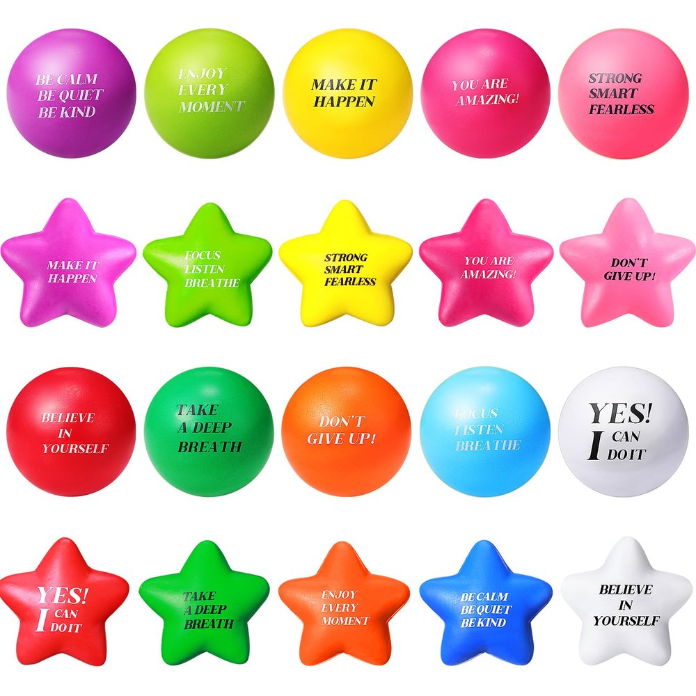 200 Pcs Motivational Stress Balls Bulk Quotes Relief Star Shape Anger Management Colorful Hand Excerise Foam Balls for Anxiety Tension, Fidget Stress Relief Party Supplies Gifts