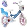 Vlo ATLAS 12 Inch Frozen Girl's Bike with 1 Brake, Front Basket, Rear Doll-Holder, Mudguards, Crankcase and Stabilizers + Frozen Helmet Included Child, Sky Blue, 12