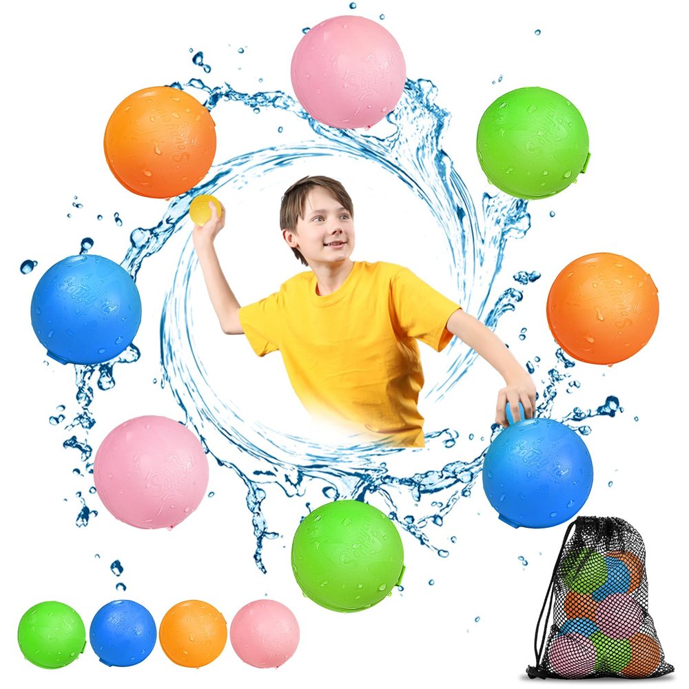 Reusable Water Balloons, Kids Summer Outdoor Toys, Quick Fill Self Sealing Water Bomb for Kids Adult Water Polo Fight Games,Summer Fun Party Water Balls with Storage Bag (8pack)