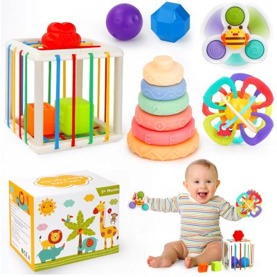 Chillife Baby Toys 6-12 Months,Montessori Toys for Babies 6-12 Months, Infant Teething Toys,Stacking Rings,Color Shape Sensory,Suction Cup Spinner Toys for 6-9-12 to 18 M+ Birthday Gifts