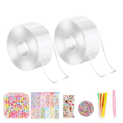 clinmday 1 Set Kneading Toys Nano Tape Bubbles with Color Faux Pearls,Entertainment Multiple Play Methods Glue Kneading for Child Toy 2pcs