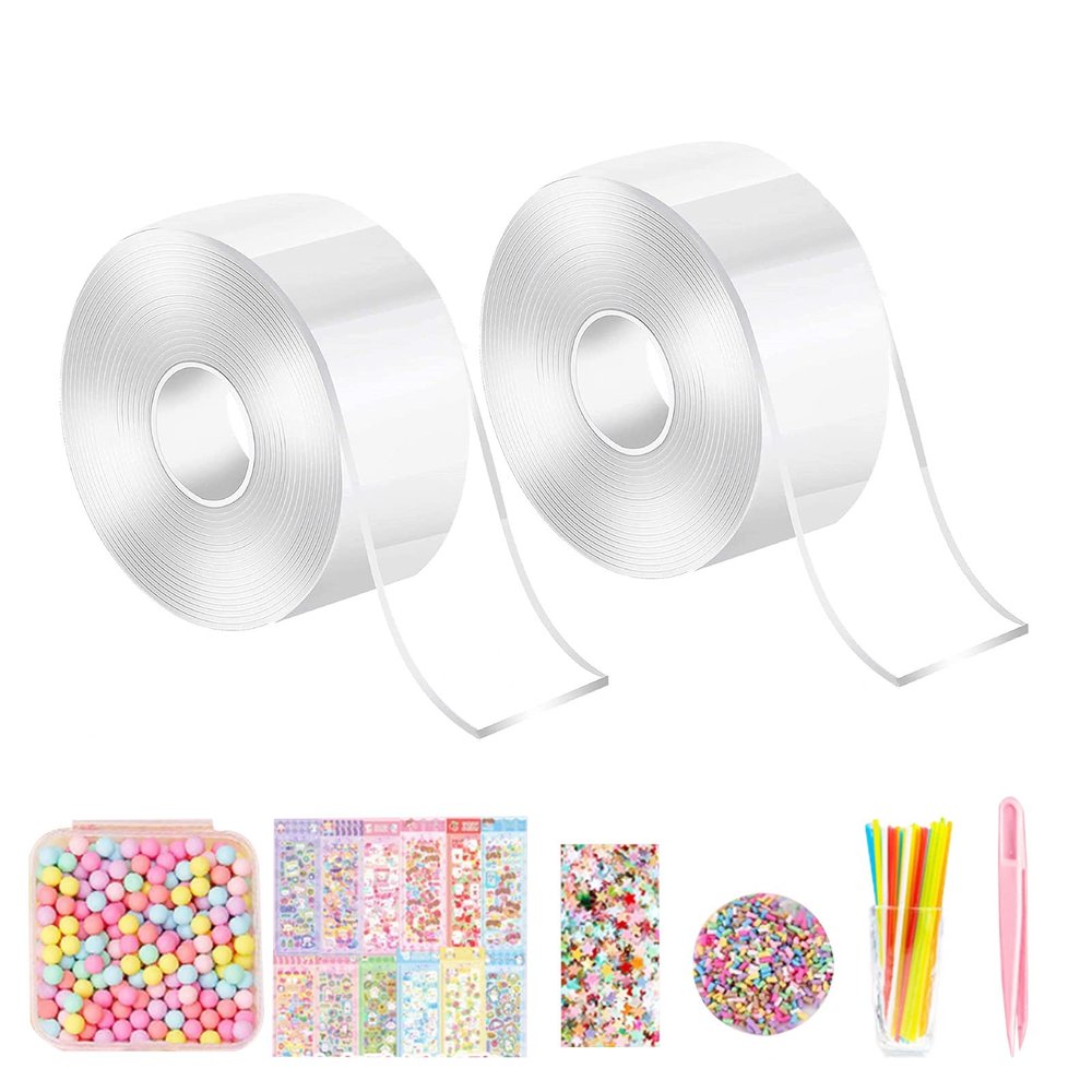 clinmday 1 Set Kneading Toys Nano Tape Bubbles with Color Faux Pearls,Entertainment Multiple Play Methods Glue Kneading for Child Toy 2pcs