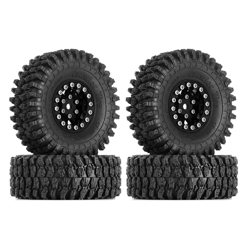 INJORA 1.0 Beadlock Wheel S5 Super Soft Sticky Crawler Tires for TRX4M Axial AX24 SCX24 FCX24 Enduro24 Upgrade, 57 * 22mm(Black)
