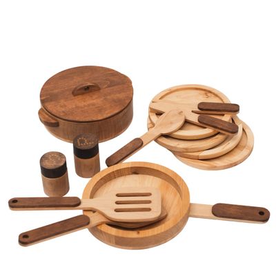 Wooden Play Kitchen Dishes Montessori Tools Pretend Play Kitchen Dishes Set for Kids Toys Cutting Board Toddler Utensils Wooden Christmas Birthday Gift (Dishes & Cutting Set For 2)