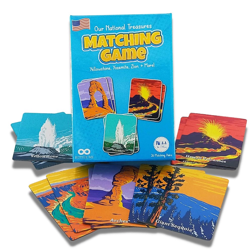 Better Me Our National Treasures Matching Game for Ages 3 & Up A Fun & Fast USA National Parks Memory Game for Kids. Yosemite, Yellowstone, Arches, Denali and More