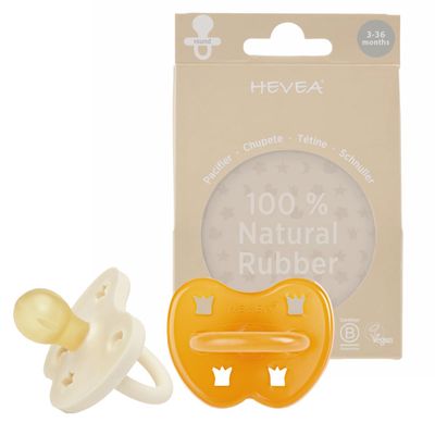 HEVEA Natural Rubber Pacifier Round 3-36 Months Hygienic One Piece Design for Newborns to Toddlers, BPA-Free, Soft & Durable 2-Pack (Milky White & Natural)