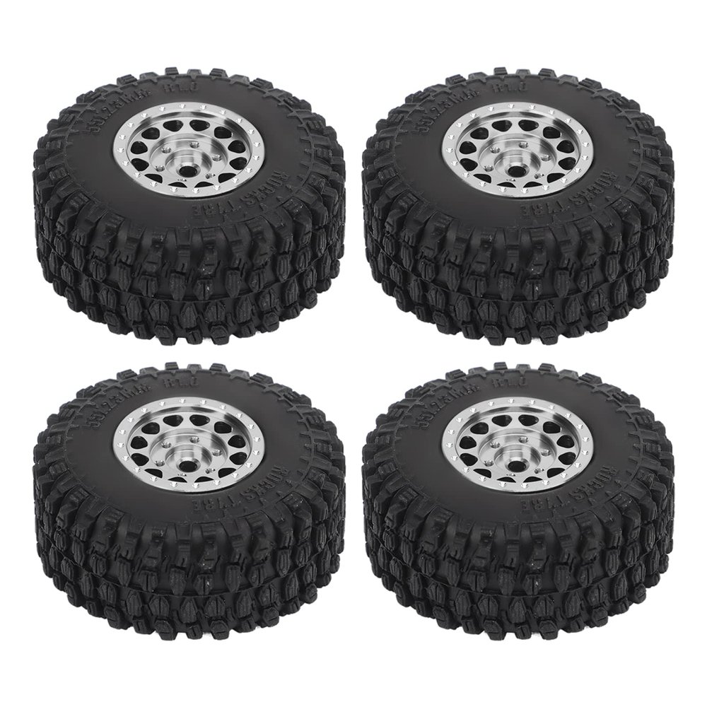 Alomejor 4 PCS RC Wheels and Tires Aluminum Alloy Fits for 1/18 Remote Control Car (Silver)