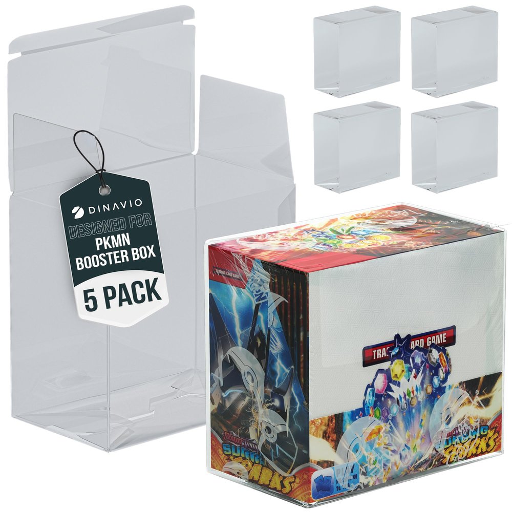 Dinavio Crafthouse Plastic PKMN Booster Box Protector 5 Pack - Booster Box Case Display Protectors - Compatible with English Modern PKMN Booster Boxes - 0.5mm Thick (Pack of 5)