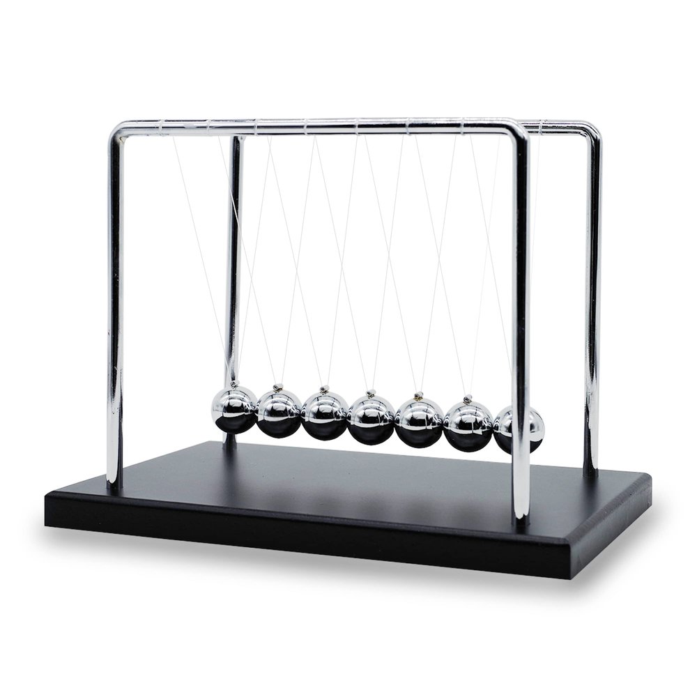 BEWITU Large Newtons Cradle Pendulum with 7 Balls, 9 inch Newtons Cradle Balance Balls, Science Physics Desk Decoration, Office Home Desk Decoration, Calm Down Fidgets (Black Wooden Base)