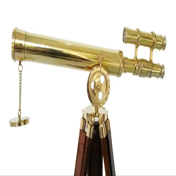Nautical Brass Wooden Tripod Telescope Double Barrel Collectible Maritime Gift by BLACKPERLCRAFTS
