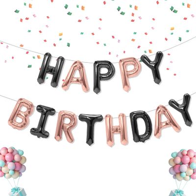 Happy Birthday Balloons Banner, 16 Inch Mylar Foil Balloon Letters Birthday Sign Banner Balloons Kit Birthday Decorations For Kids Adults Birthday Party Favor Supplies Black Champagne Gold