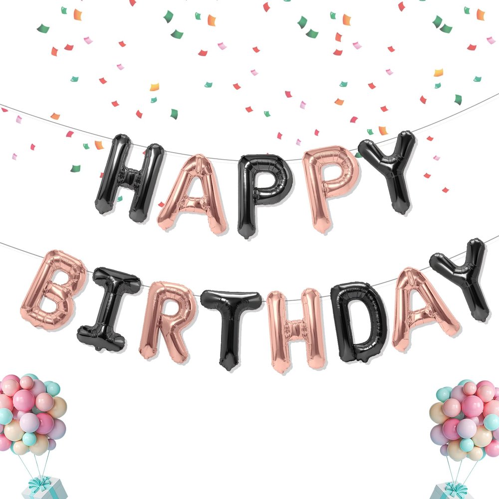 Happy Birthday Balloons Banner, 16 Inch Mylar Foil Balloon Letters Birthday Sign Banner Balloons Kit Birthday Decorations For Kids Adults Birthday Party Favor Supplies Black Champagne Gold
