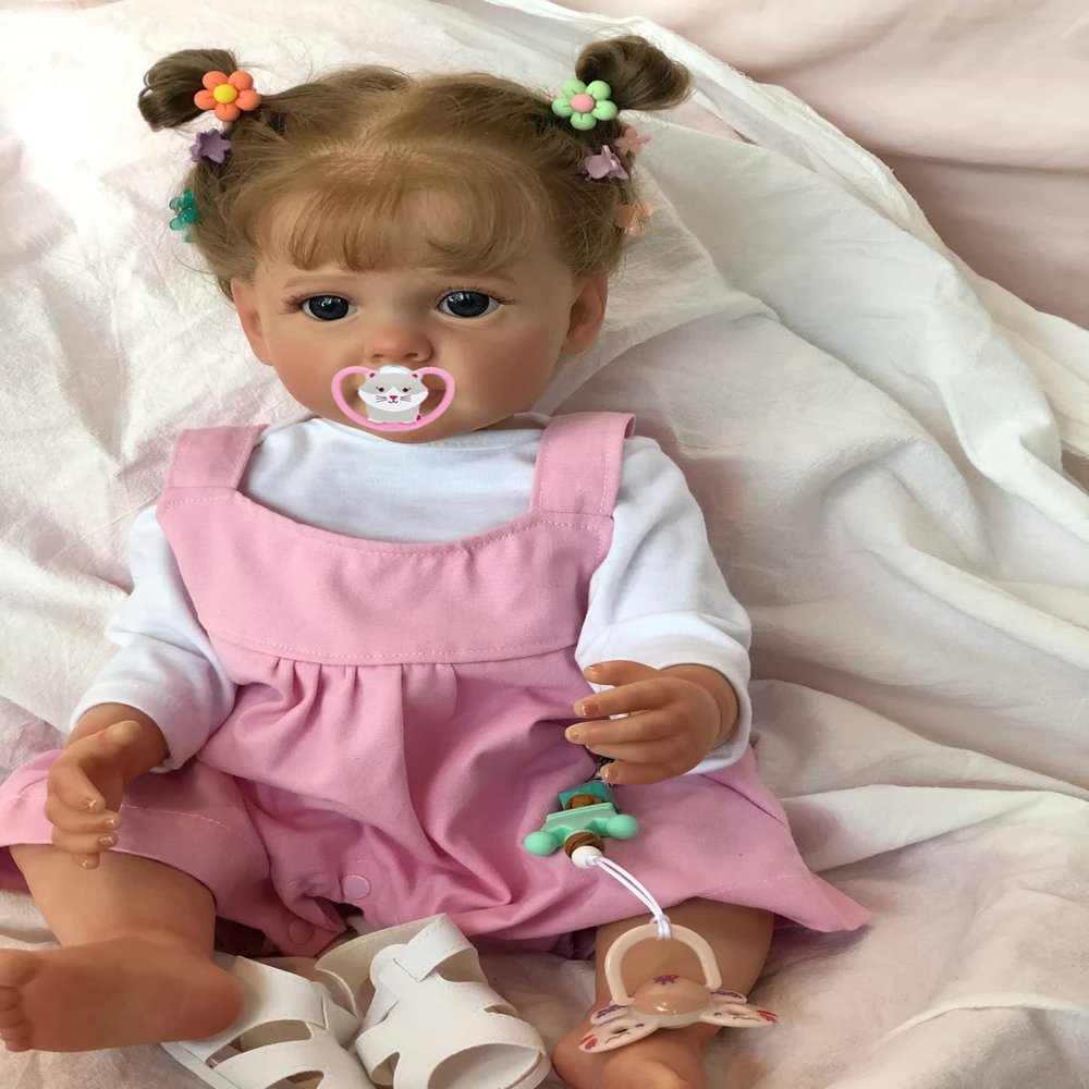 TERABITHIA 22 Inches Hand Rooted Hair Lifelike Reborn Baby Doll Crafted in Vinyl Full Body Realistic Newborn Princess Toddler Girl Dolls Anatomically Correct, My Little Sweetheart