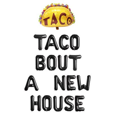 100% LIKED Taco Bout A New House Black Housewarming Fiesta Party Balloon Banner Decorations, New House Fiesta Taco Housewarming Party Balloons Decorations