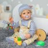 TERABITHIA 22 Inches Rooted Blond Curly Hair Lifelike Reborn Baby Doll Crafted in Vinyl Full Body Anatomically Correct Newborn Realistic Smiling Toddler Boy Dolls with Teeth Look Real view 1