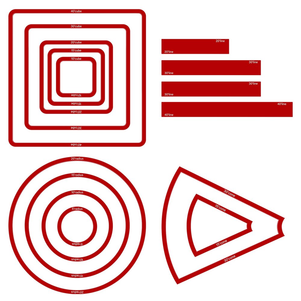 Sintuff 15 Pcs Spell Effect AOE Damage Template Area Translucent Acrylic Spell Marker Set Include 5 Cube 4 Circle 2 Cone 4 Line Templates for Gifts Trpgs Dm Gaming Accessories(Red)