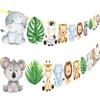 Jungle Safari Banners 2pcs Safari Animals Birthday Party Cutout Banners Theme Party Garland Decorations for Wild One Baby Shower Supplies view 2