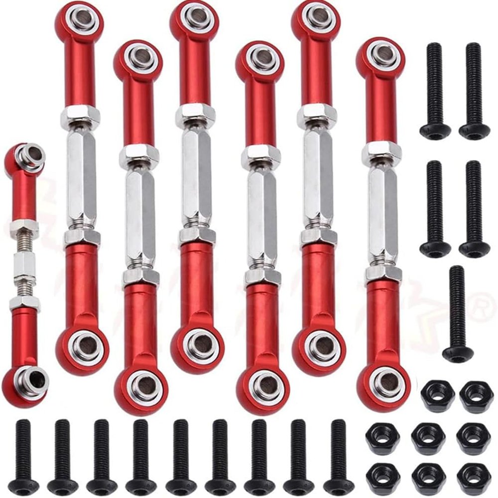 Aluminum Turnbuckles Camber Link Rod Ends Sets for 1/10 Slash 2WD 4X4/Hoss 2WD 4X4/Rustler 2WD 4X4/Stampede 2WD 4X4 Upgrade Parts RC Truck 7pcs/Set(Red)