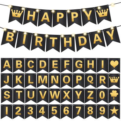 TaoBary 135 Pcs DIY Banner Custom Letters Kit Make Your Own Banner for Birthday Graduation Party Decor Include 107 Letters and Numbers, 16 Symbols, 2 String Lights, 5 Needles, 5 Rope (Black)