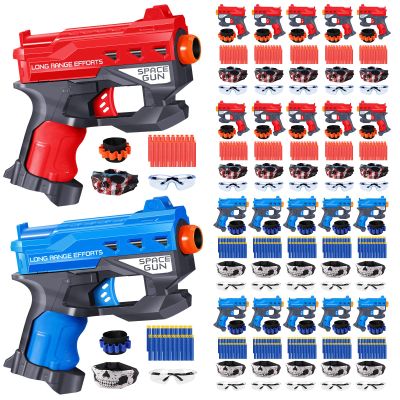 20 Pack Small Gun Set for Birthday Party Supplies with Mini Foam Blaster Fit for Nerf Guns Party,Gun Favors with Toy Gun for Kids 3-7,Bullet Holders,Foam Darts,Face Masks & Safety Glasses