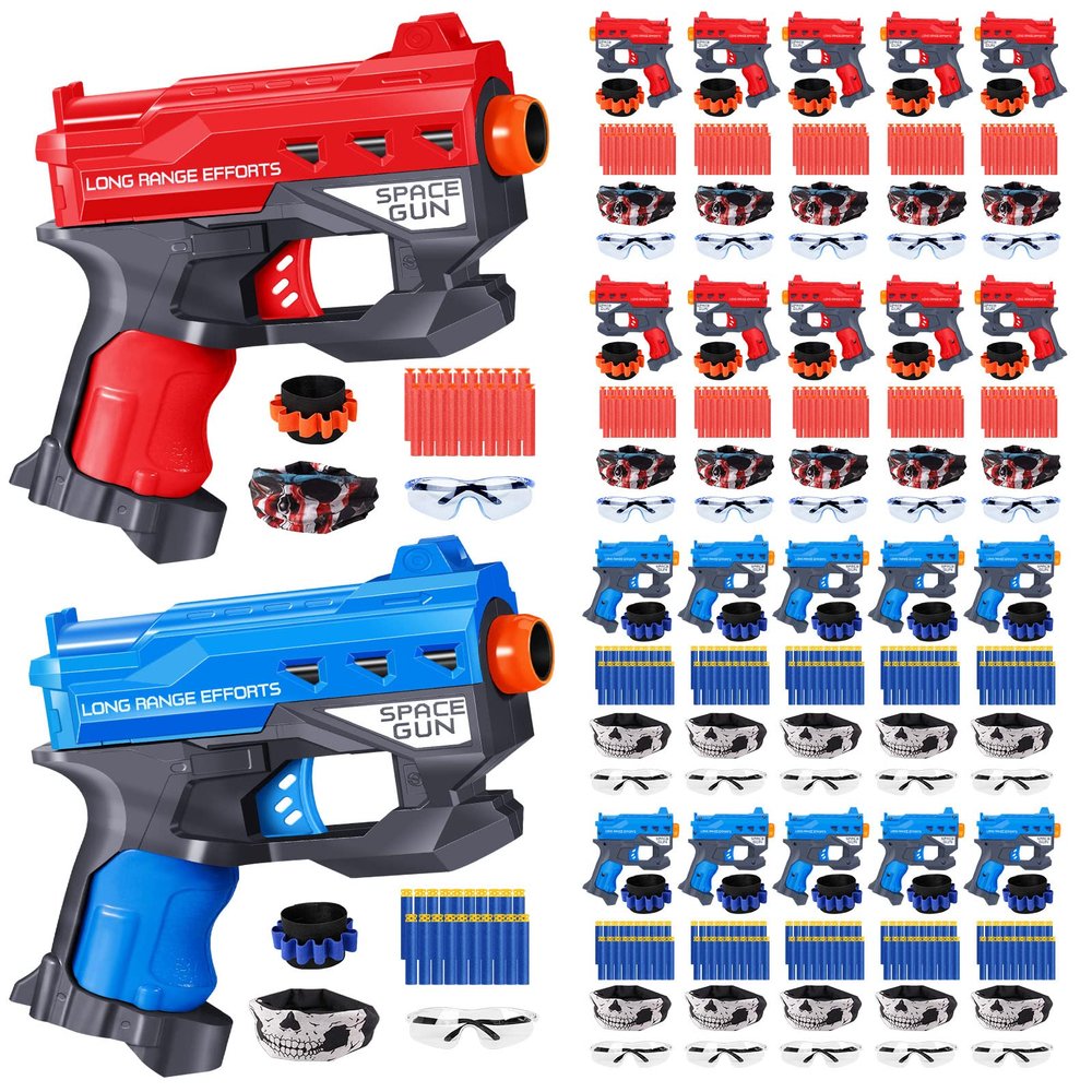 20 Pack Small Gun Set for Birthday Party Supplies with Mini Foam Blaster Fit for Nerf Guns Party,Gun Favors with Toy Gun for Kids 3-7,Bullet Holders,Foam Darts,Face Masks & Safety Glasses
