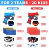 20 Pack Small Gun Set for Birthday Party Supplies with Mini Foam Blaster Fit for Nerf Guns Party,Gun Favors with Toy Gun for Kids 3-7,Bullet Holders,Foam Darts,Face Masks & Safety Glasses view 2
