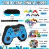 Meooeck 90 Video Game Party Favors Include Game Controller Piata with Blindfold Baton Confetti Slap Bracelet Keychain Straw Sticker Gamer Party Favors Gamer Birthday Decorations for Theme(Blue) view 2