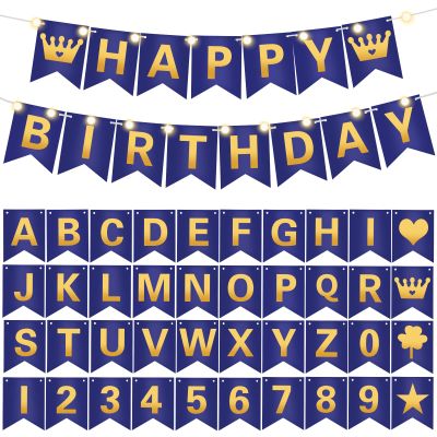 TaoBary 135 Pcs DIY Banner Custom Letters Kit Make Your Own Banner for Birthday Graduation Party Decor Include 107 Letters and Numbers, 16 Symbols, 2 String Lights, 5 Needles, 5 Rope (Navy Blue)