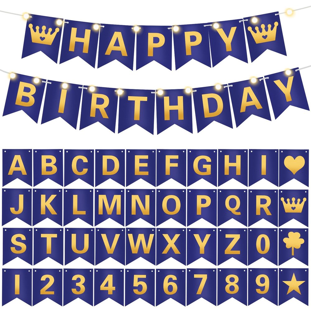 TaoBary 135 Pcs DIY Banner Custom Letters Kit Make Your Own Banner for Birthday Graduation Party Decor Include 107 Letters and Numbers, 16 Symbols, 2 String Lights, 5 Needles, 5 Rope (Navy Blue)