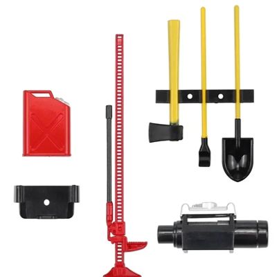 6 PCS RC Decoration Accessories Tool Set Kit with Winch, Gas Can, Shovel, Jack, Pry Bar, Axe Suitable for 1/10 Crawler Car Axial SCX10 D90 D110 TRX4 TRX6 Redcat Upgrades Parts