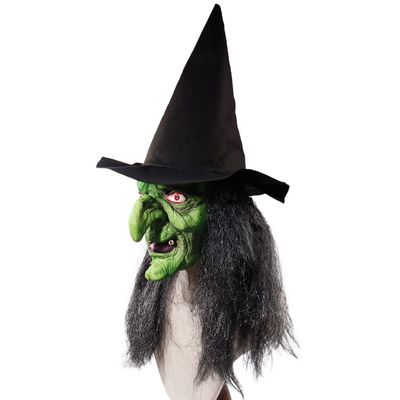 Bagima Witch Witch Halloween 28 * 16 * 6 Witch Face Cover with Hair and Hat Latex Old Witch Face Cover Halloween Party Scary Witch Costume Dress up Props