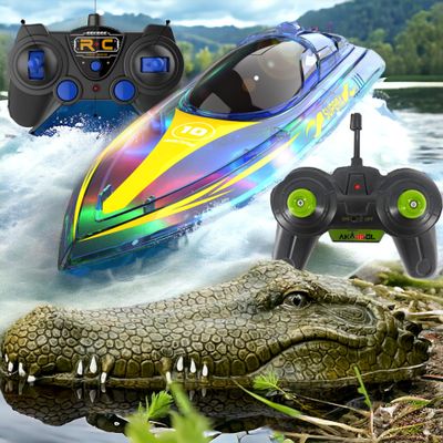 Akargol Ultimate Aquatic Adventure Bundle RC Boat with LED Light and Remote Control Alligator Head Fun for Kids and Adults in Pools and Lakes!