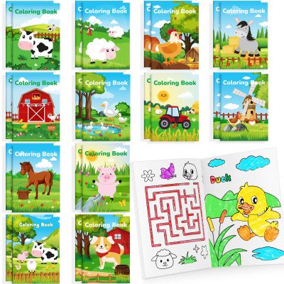 BenLouis 24 Pcs Farm Animals Mini Coloring Books Kids Barn Party Favors Small Activity Books Bulk for Kids Farmhouse Cow Horse Birthday Goodie Bags Stuffers Return Gifts Classroom Travel