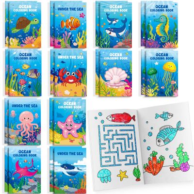 BenLouis 24 Pcs Under the Sea Mini Coloring Books Kids Ocean Animals Party Favors Small Activity Books Bulk for Kids Mermaid Fish Birthday Birthday Goodie Bags Stuffers Return Gifts Classroom Travel