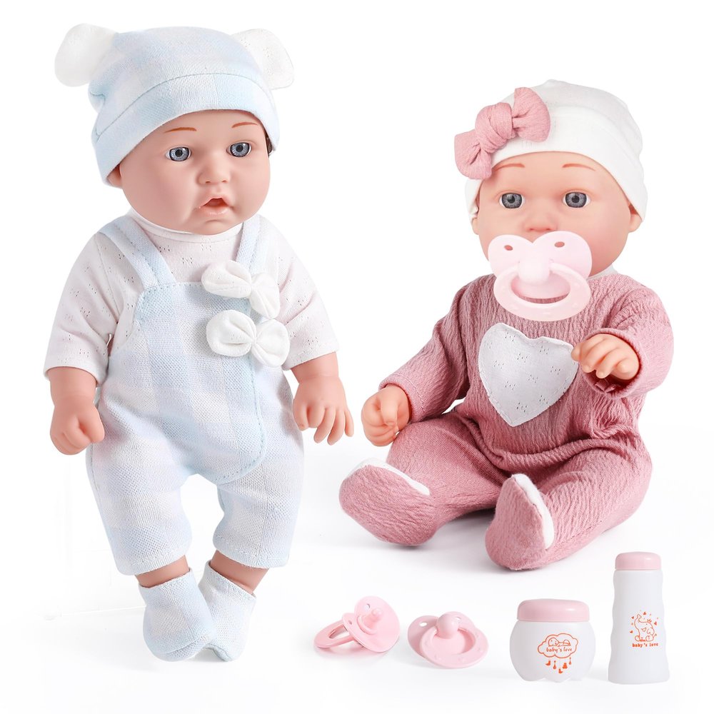 eDollable 12 inches Realistic Twins Baby Doll with Clothes and Pacifiers, Boy and Girl Baby Dolls Toy Set for Toddler Girls 36 Months and Up
