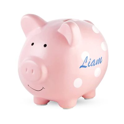 Custom Ceramic Piggy Banks for Kids | Perfect Sized Cute Coin Saving Pot with Rubber Holders | Personalized Name Pig Money Box for Girls and Boys - Pink