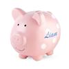 Custom Ceramic Piggy Banks for Kids | Perfect Sized Cute Coin Saving Pot with Rubber Holders | Personalized Name Pig Money Box for Girls and Boys - Pink view 1