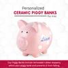 Custom Ceramic Piggy Banks for Kids | Perfect Sized Cute Coin Saving Pot with Rubber Holders | Personalized Name Pig Money Box for Girls and Boys - Pink view 2