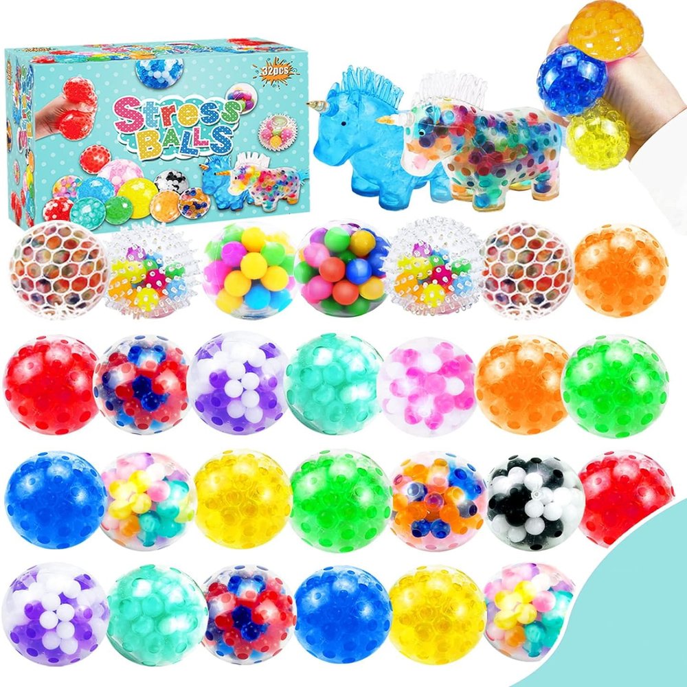 32Pcs Stress Balls, Squishy Squeeze Balls Bulk Small Squeeze Balls for Adults Stress Relief Party Favor Birthday Gift