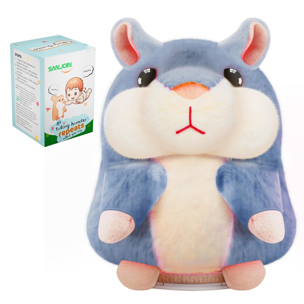 SANJOIN Kids Toddler Toys for Ages 2-4, Talking Hamster Repeats What You Say,Valentines Day Gifts for Boys Girls Interactive Plush Toy for 2 3 4 5 6 8 Year Old Boy Girl Birthday Gift (Gray)