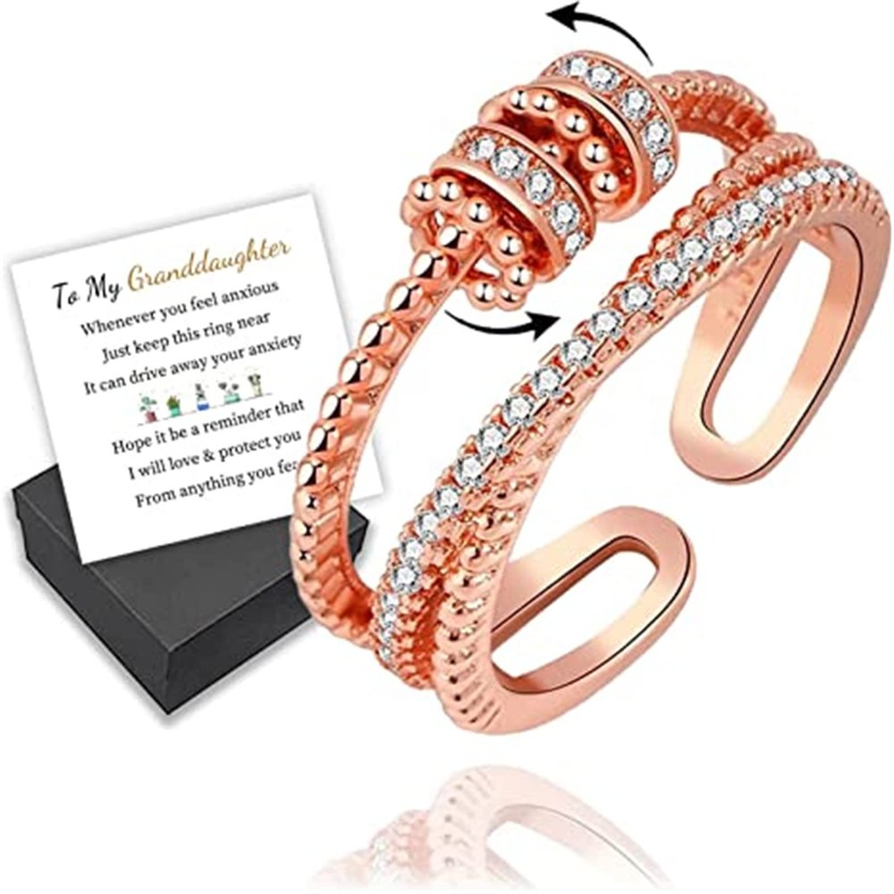 Adjustable Anxiety Ring for Women, to My Granddaughter, I Will Protect You from Anything You Fear Fidget Ring, Granddaughter Ring from Grandma, Fidget Rings, Open Spinner Anxiety Ring (Rose Gold)