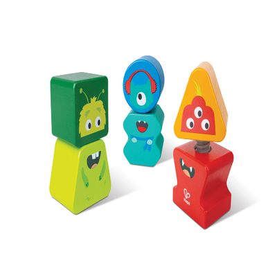 Hape: Building Block Monster Buddies - 3 Colorful Wooden Block Monster Characters, Match Head & Body Pieces, Twist-On Pieces, Toddlers & Kids Ages 2+