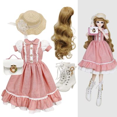 Proudoll 1/3 BJD Doll Clothes Outfit Set - Handcrafted Stylish Pink Dress, Hat, Handbag and Boots, Compatible with 1/3 60cm 24in SD Dolls