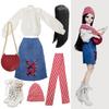 Proudoll 1/3 BJD Doll Clothes Outfit Set - Handcrafted Stylish Denim Skirt, White Hoodie, Scraf, Hat, Wig, Cross-Body Bag, and Boots, Compatible with 1/3 60cm 24in SD Dolls view 1
