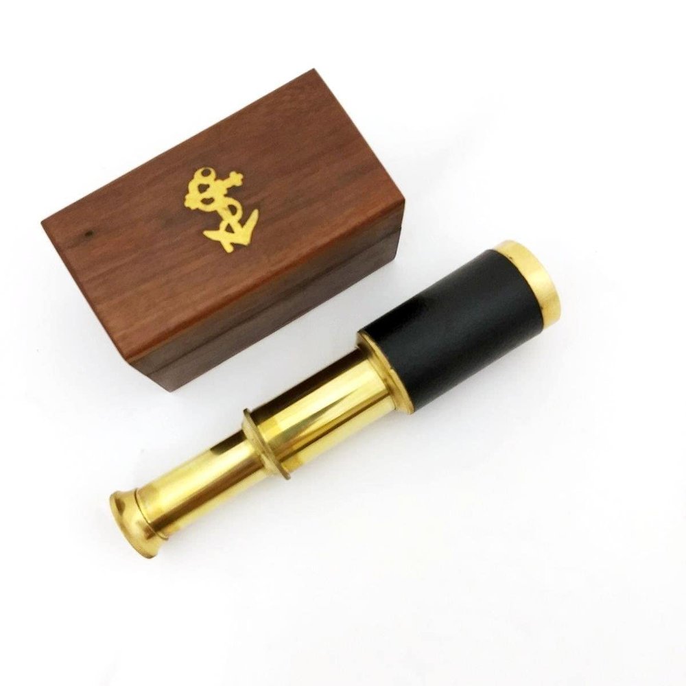 Orca INTERNATIONAL CO. Telescope Handheld Brass with Wooden Box Pirate Navigation The Perfect Tool for Pirate Navigation and Exploration.
