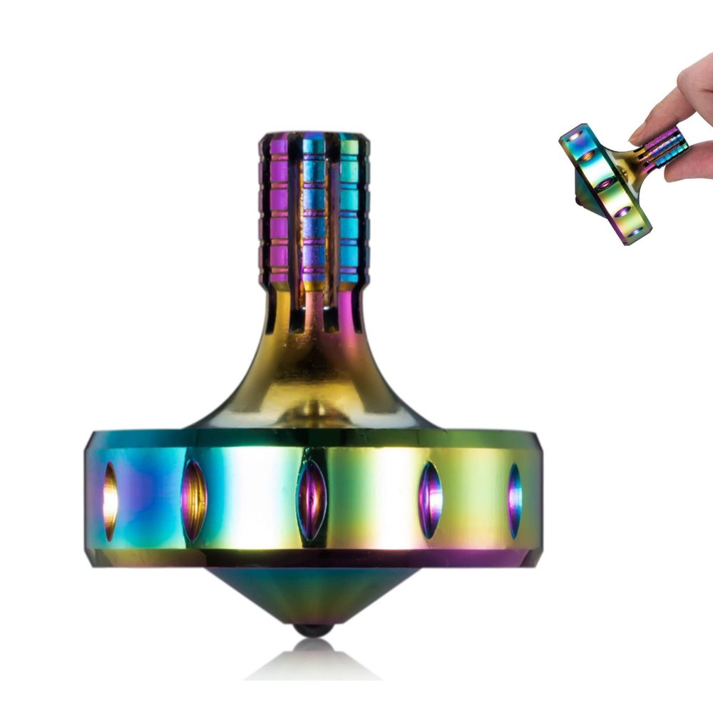 CHEETOP Precision Metal Spinning Top, Long Lasting Spin Time and Perfect Balance, Skilled Adult Easily Exceed 10 Mins, Portable Stainless Steel EDC Office Desktop Game Toys (S, Iridescent)