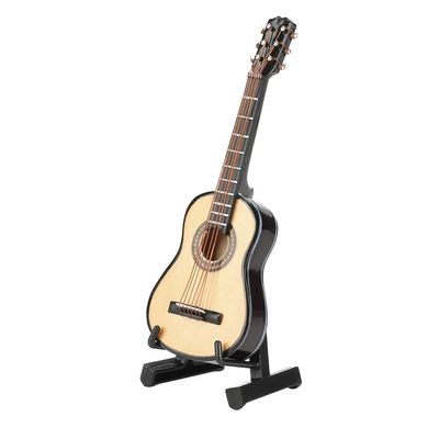 LiebeWH Miniature Wooden Guitar Model Worlds Smallest Musical Instrument Display with Stand Home Desk Decor Collectible Ornament for Office and Dollhouse