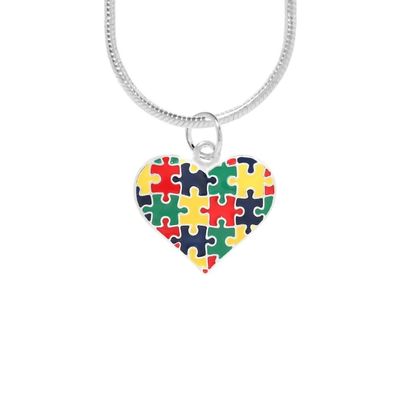10 Pack Autism Heart Necklaces with Colored Puzzle Pieces  Autism Awareness Heart Pendant Necklaces for Fundraising Events, Resell & Support Groups