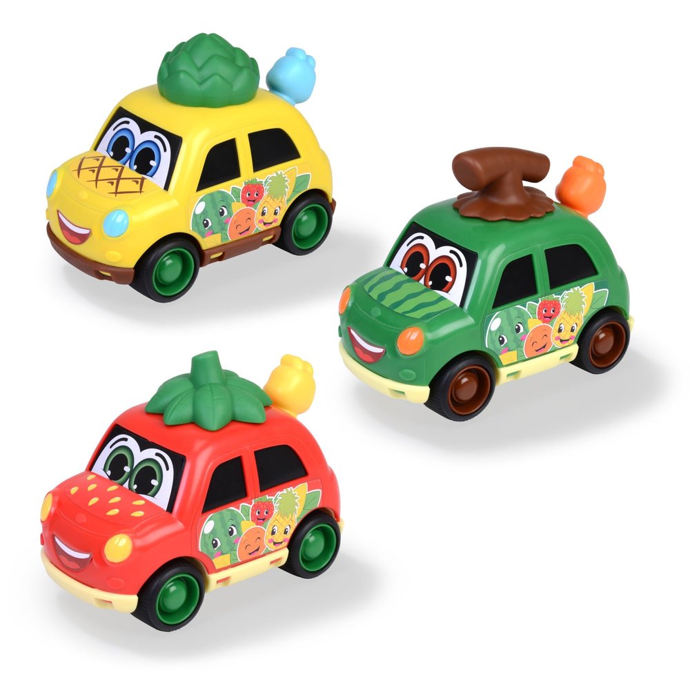 Dickie Toys ABC Fruit Friends Toy Car (12 cm) Colourful Car with Music Box and Wobble Caterpillar, Baby Toy from 1 Year (3 Assorted Designs, Random Selection)